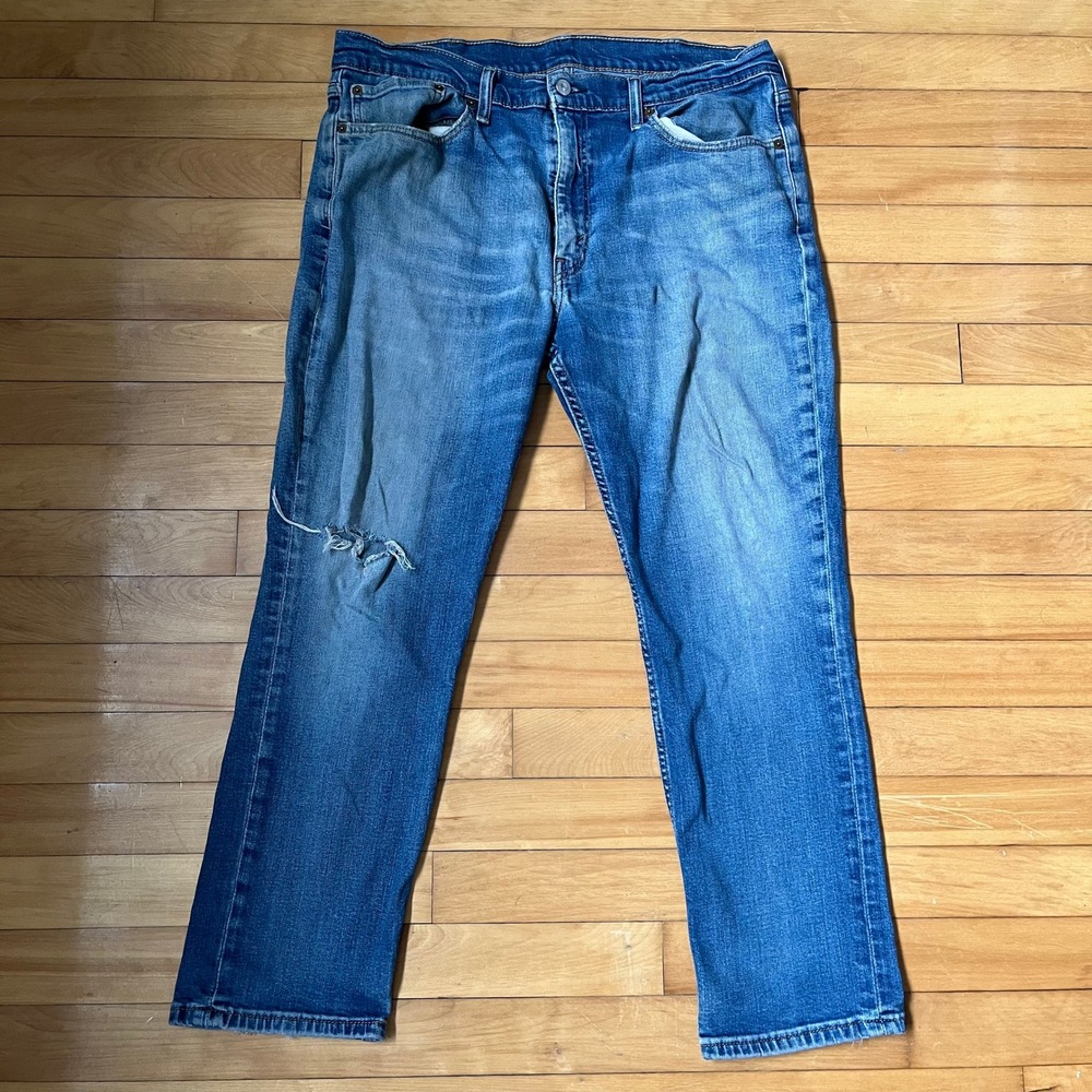 Levis 511 Athletic Taper Mens Jeans 36x30 Medium Wash Blue Distressed